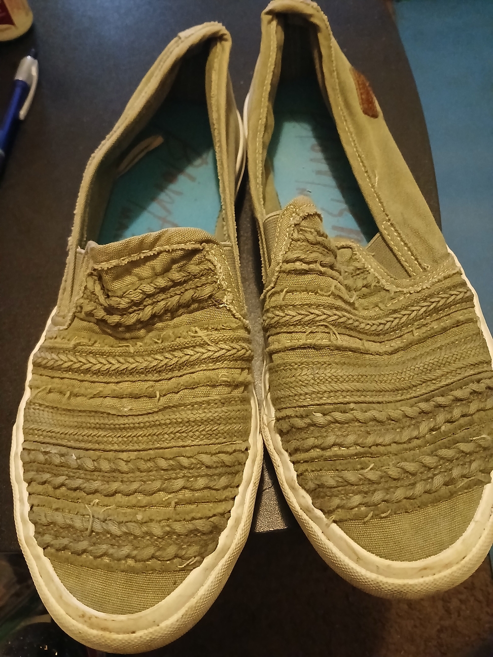 Women’s Olive Green Slip-On Braided Canvas Sneakers